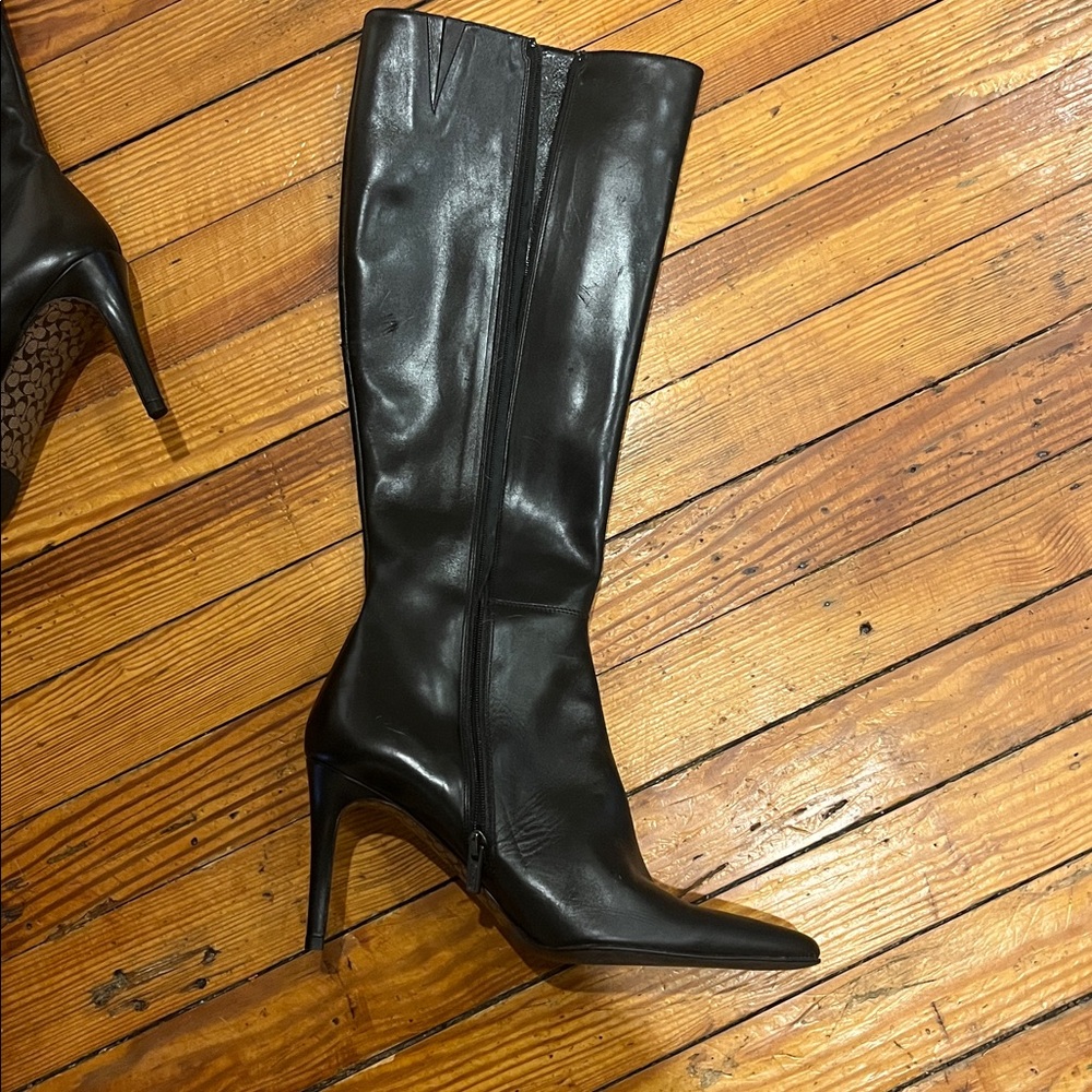 Coach Tall Black Blac Leather Italy Marin Heel Knee High Boots Women’s 9 B